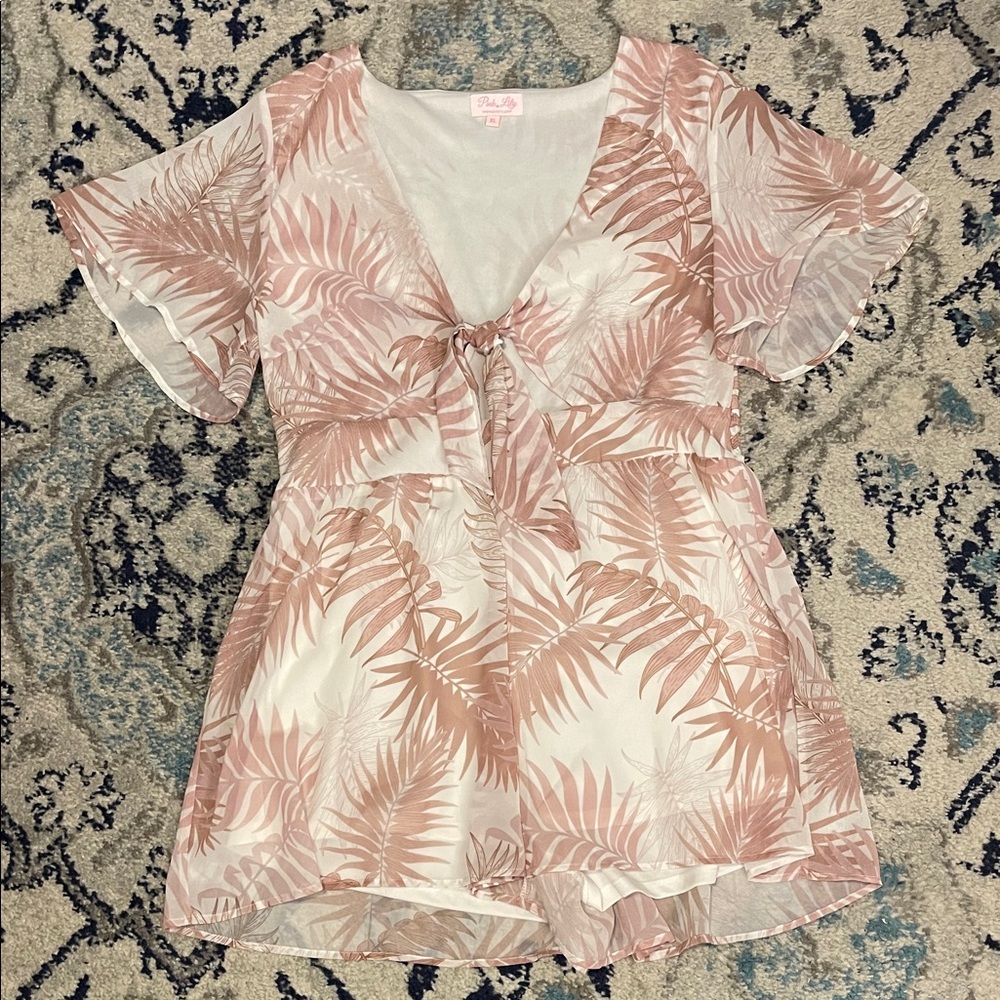 Pink Leaf Print Romper